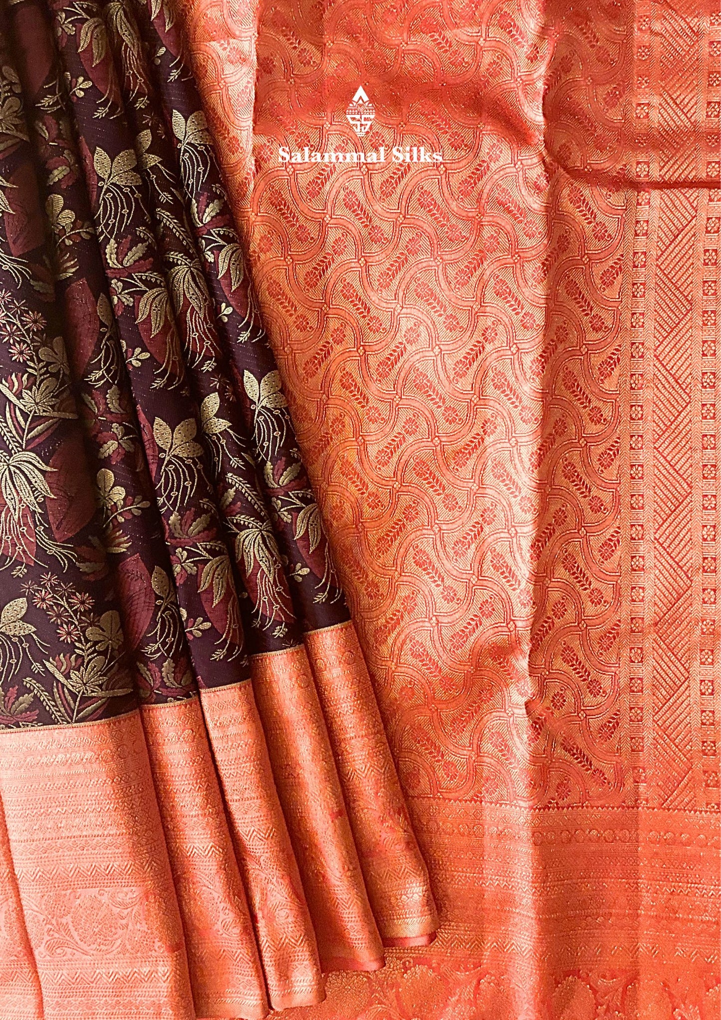 Wine Burgundy Silk Saree With Peach Border