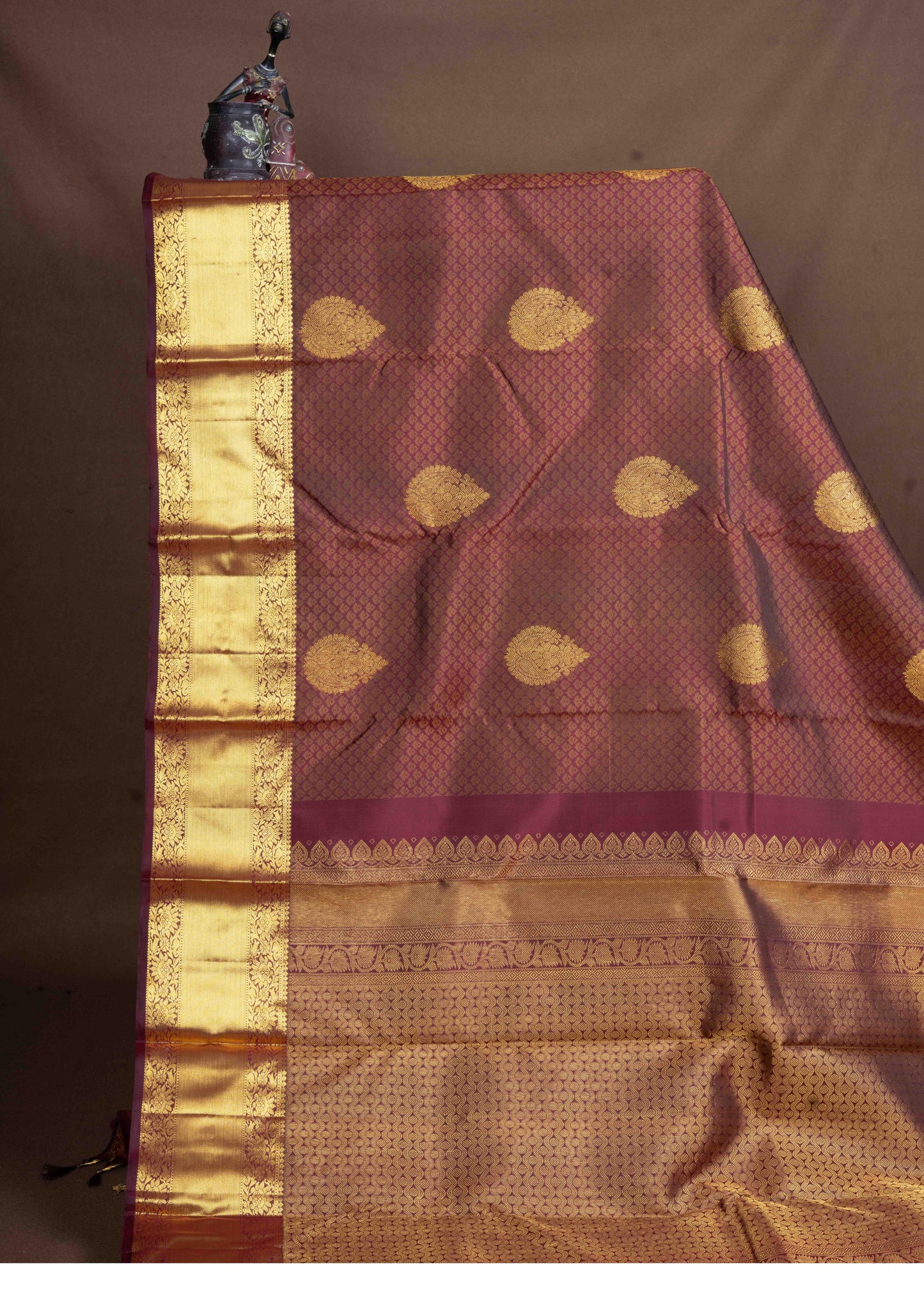 Kanjivaram Brown Pure Silk Jacquard Saree With  Brown Blouse