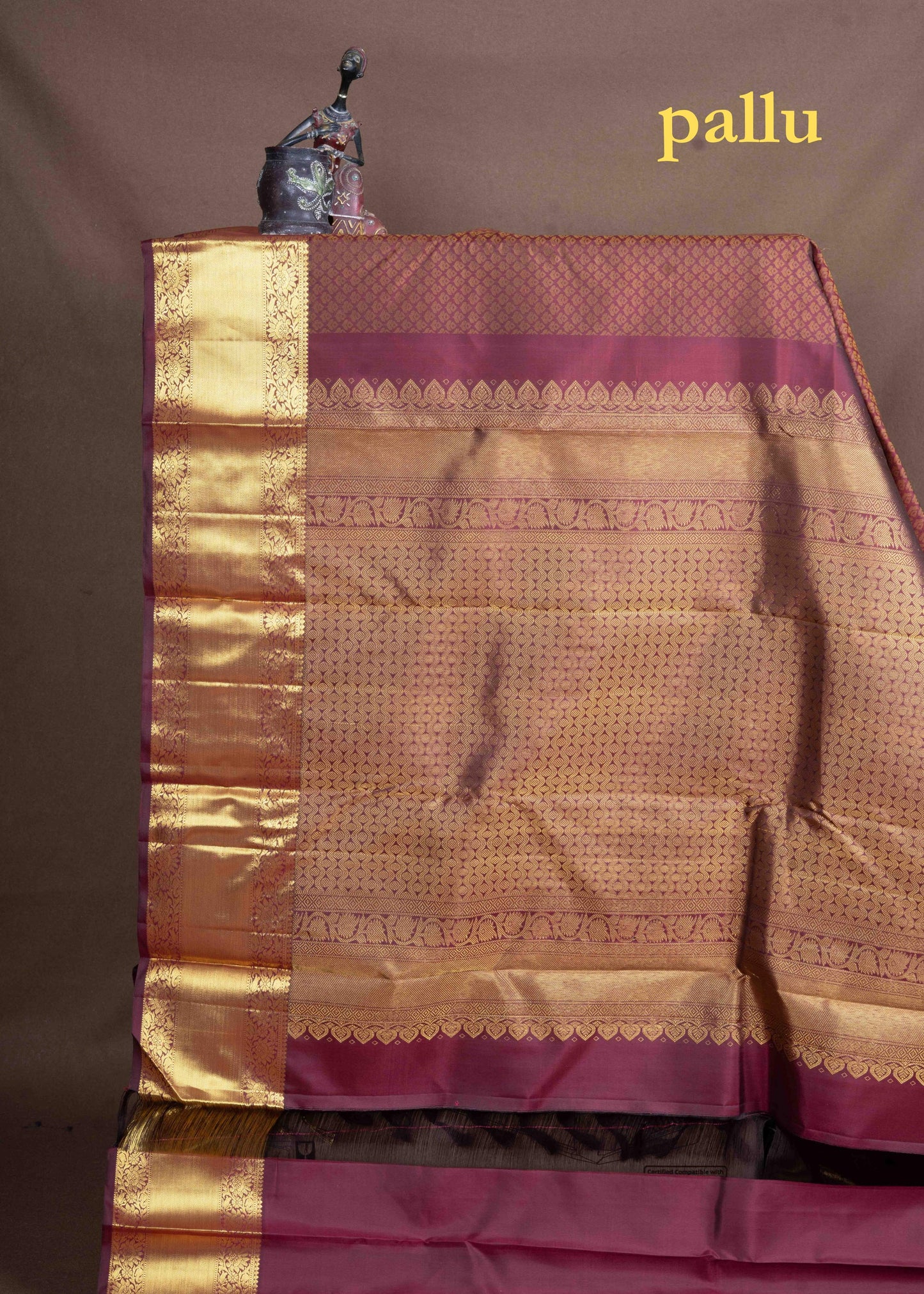 Kanjivaram Brown Pure Silk Jacquard Saree With  Brown Blouse