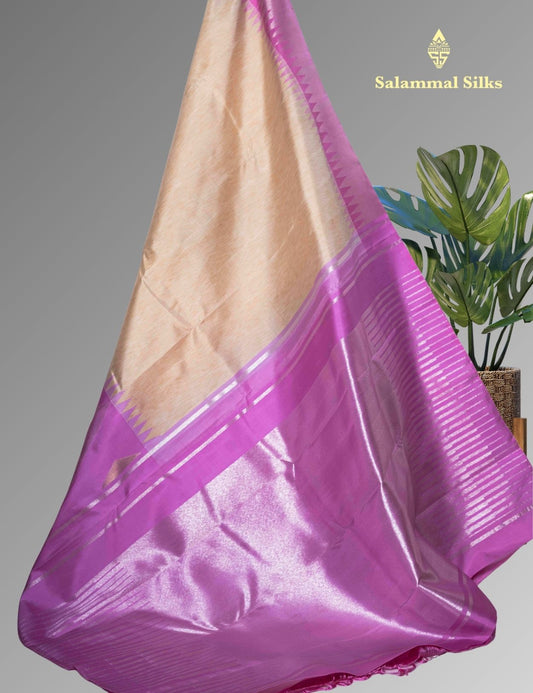 Sandal Kanjivaram Pure Silk Saree 3G Zari  Baby Pink Border