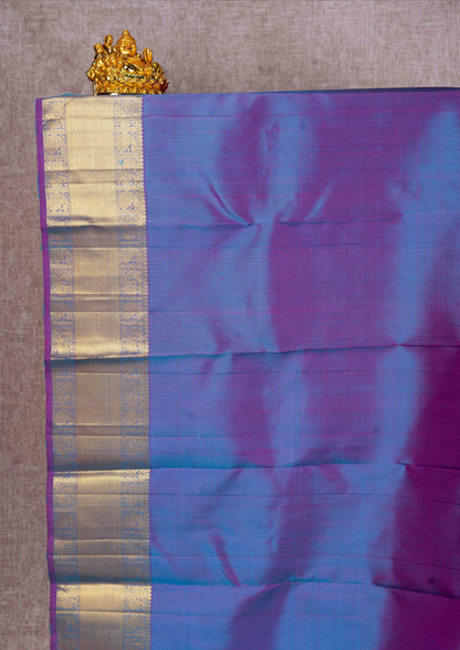 Kanjivaram Sapphire Green Pure Silk Jacquard Saree With Purple Blouse