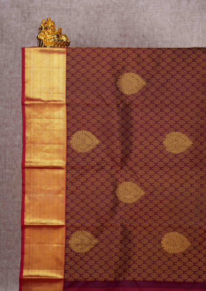 Kanjivaram Maroon Pure Silk Jacquard Saree With Red Blouse