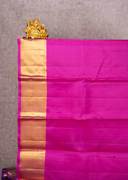 Kanjivaram Ink Blue Pure Silk Jacquard Saree With Pink Blouse