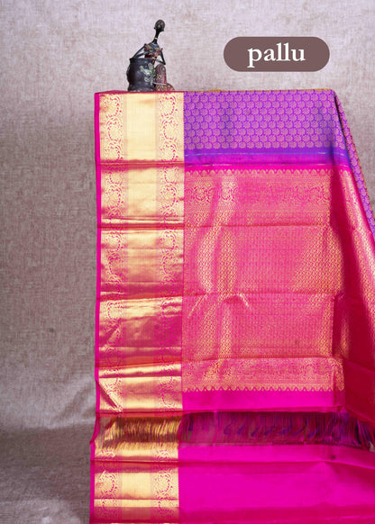 Kanjivaram Violet Pure Silk Jacquard Saree With Pink Blouse