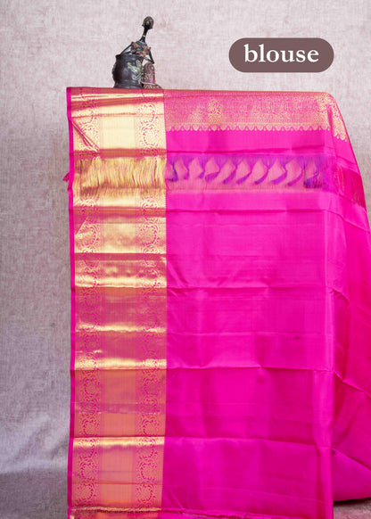 Kanjivaram Violet Pure Silk Jacquard Saree With Pink Blouse