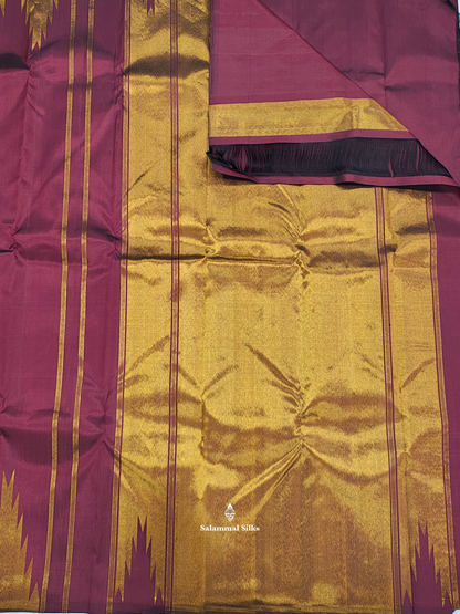 Kanjivaram Maroon Beautiful Temple Border  Pure Silk Saree With Blouse