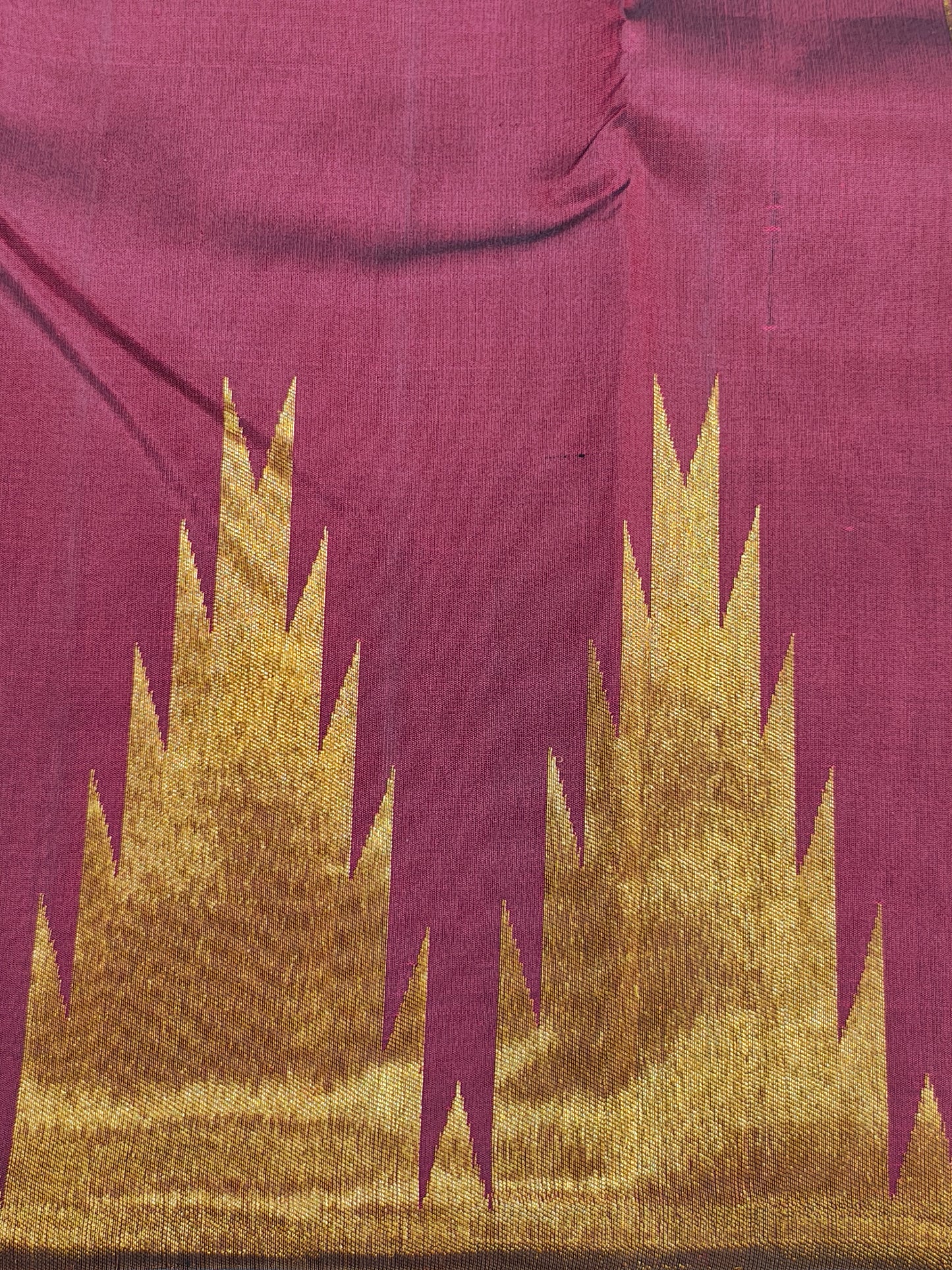 Kanjivaram Maroon Beautiful Temple Border  Pure Silk Saree With Blouse