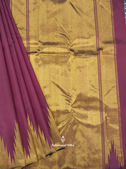 Kanjivaram Maroon Beautiful Temple Border  Pure Silk Saree With Blouse