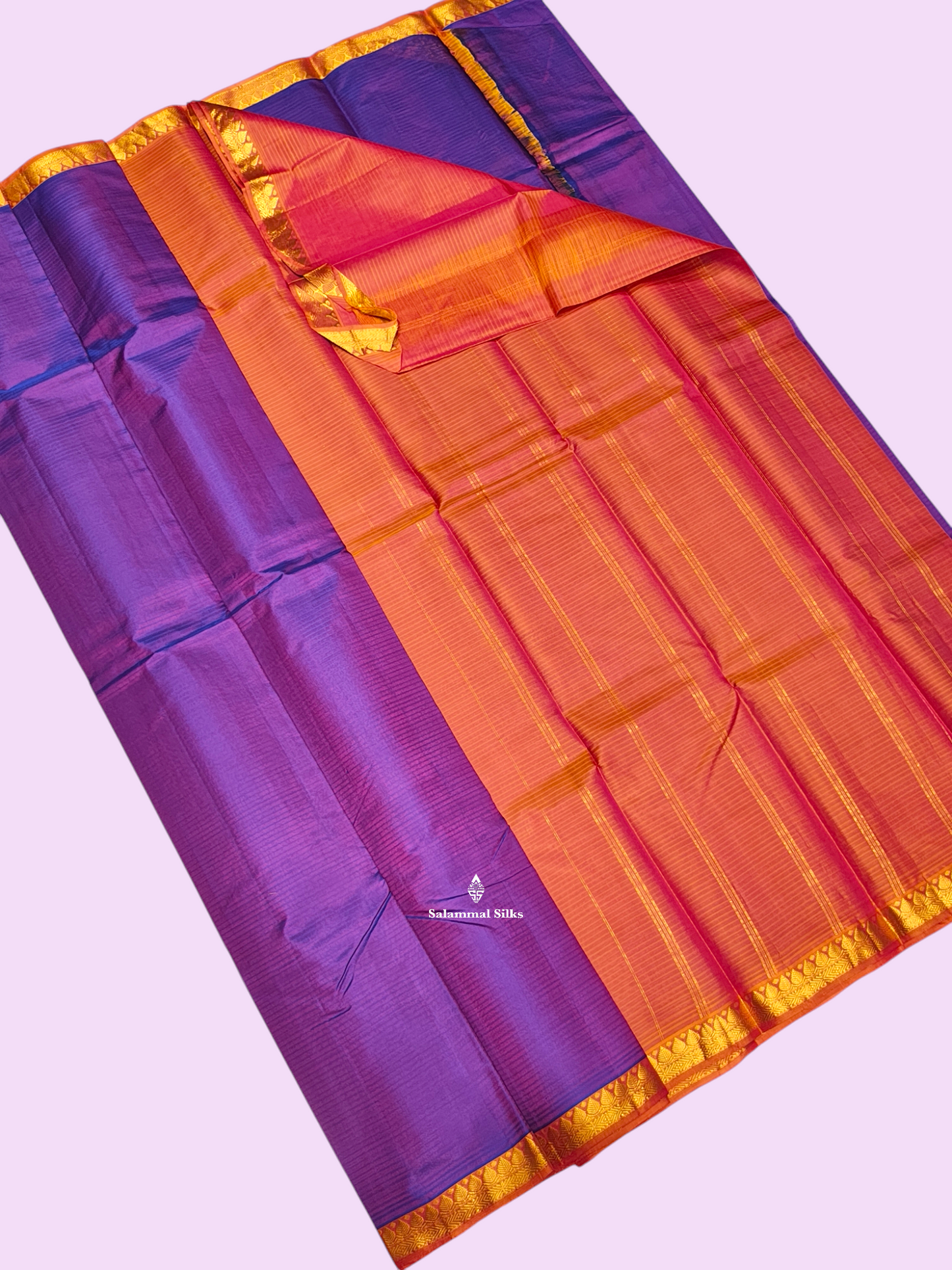 Violet Light Weight Beautiful Pure Silk Saree With Mustard Yellow Small Border