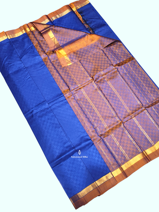 Royal Blue Light Weight Beautiful Pure Silk Saree With Small Temple Border