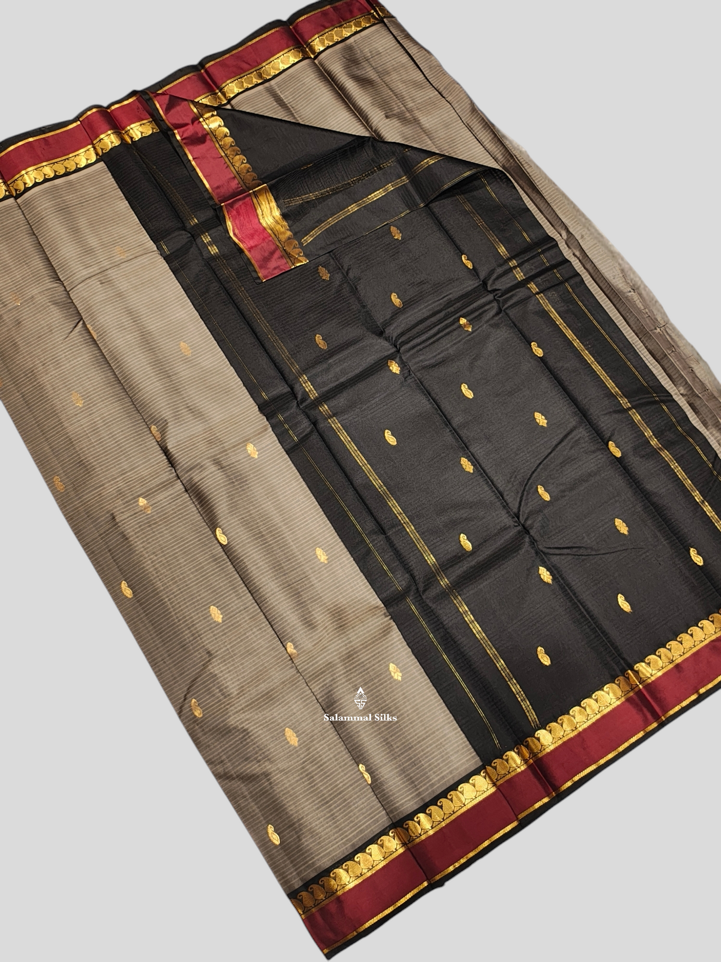 Ash Light Weight Beautiful Pure Silk Saree With Mango Butta Border