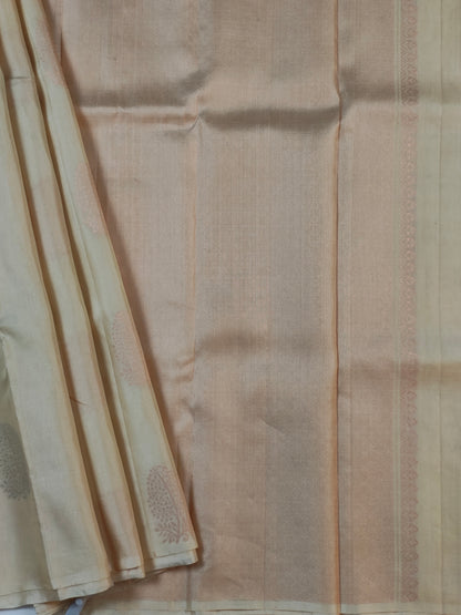 Kanjivaram Pure Silk Saree Cream Sandal Colour  WithOut Border