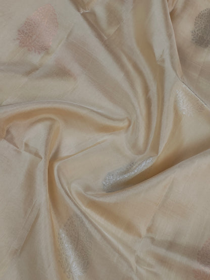 Kanjivaram Pure Silk Saree Cream Sandal Colour  WithOut Border