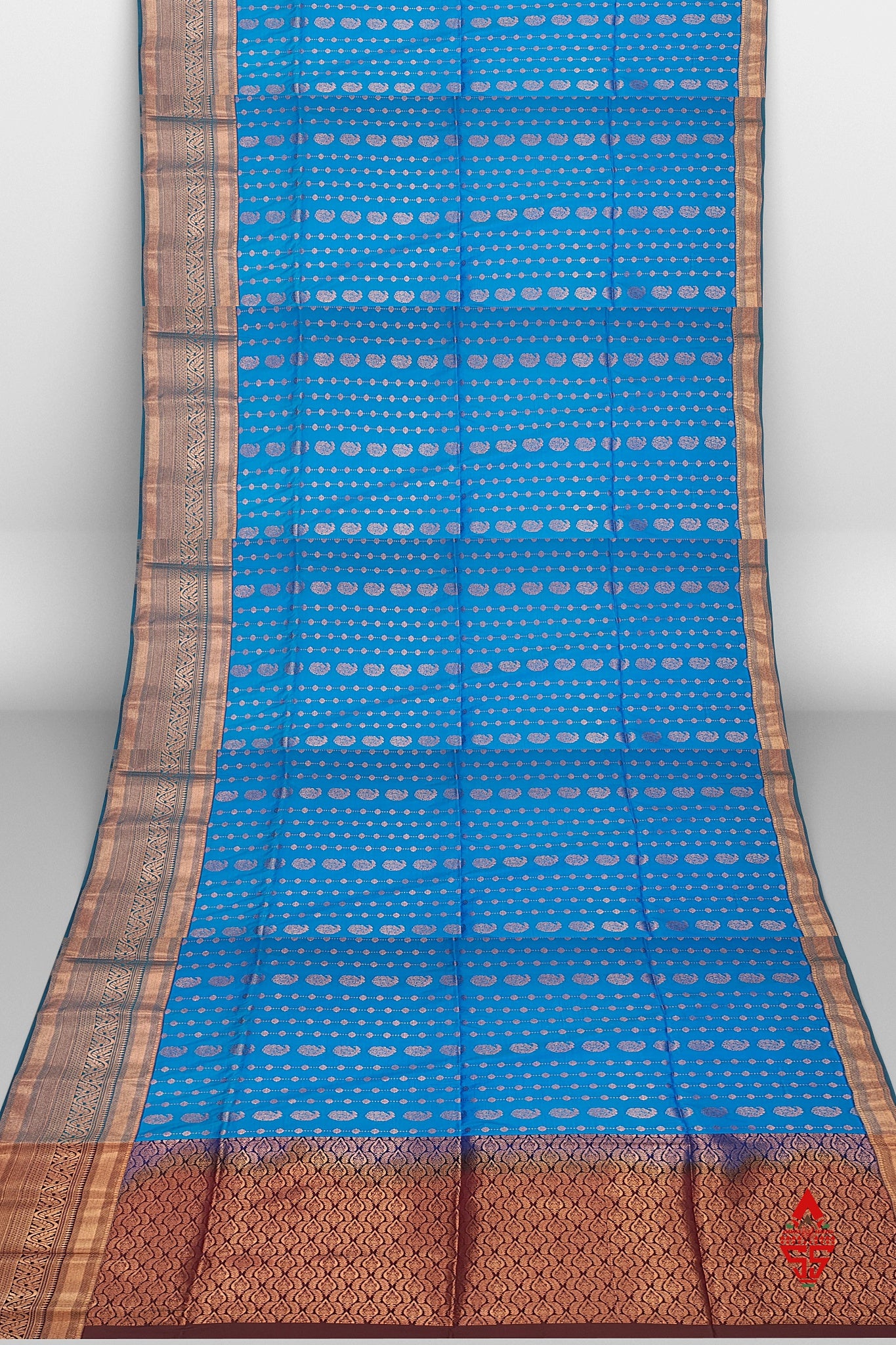 Ramar Blue Semi Soft Silk Saree With Brown Blouse