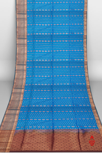 Ramar Blue Semi Soft Silk Saree With Brown Blouse