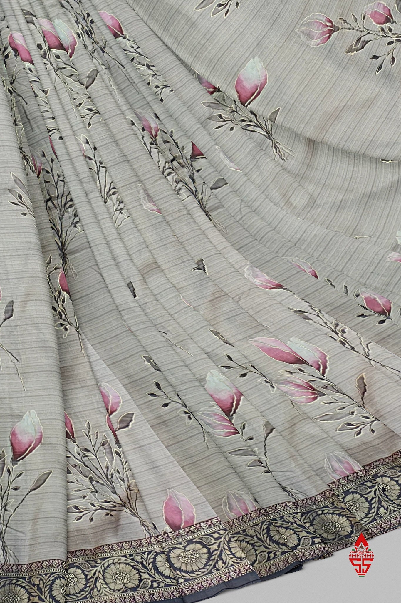 Ash Dola Beautiful Fancy Saree With Grey Border