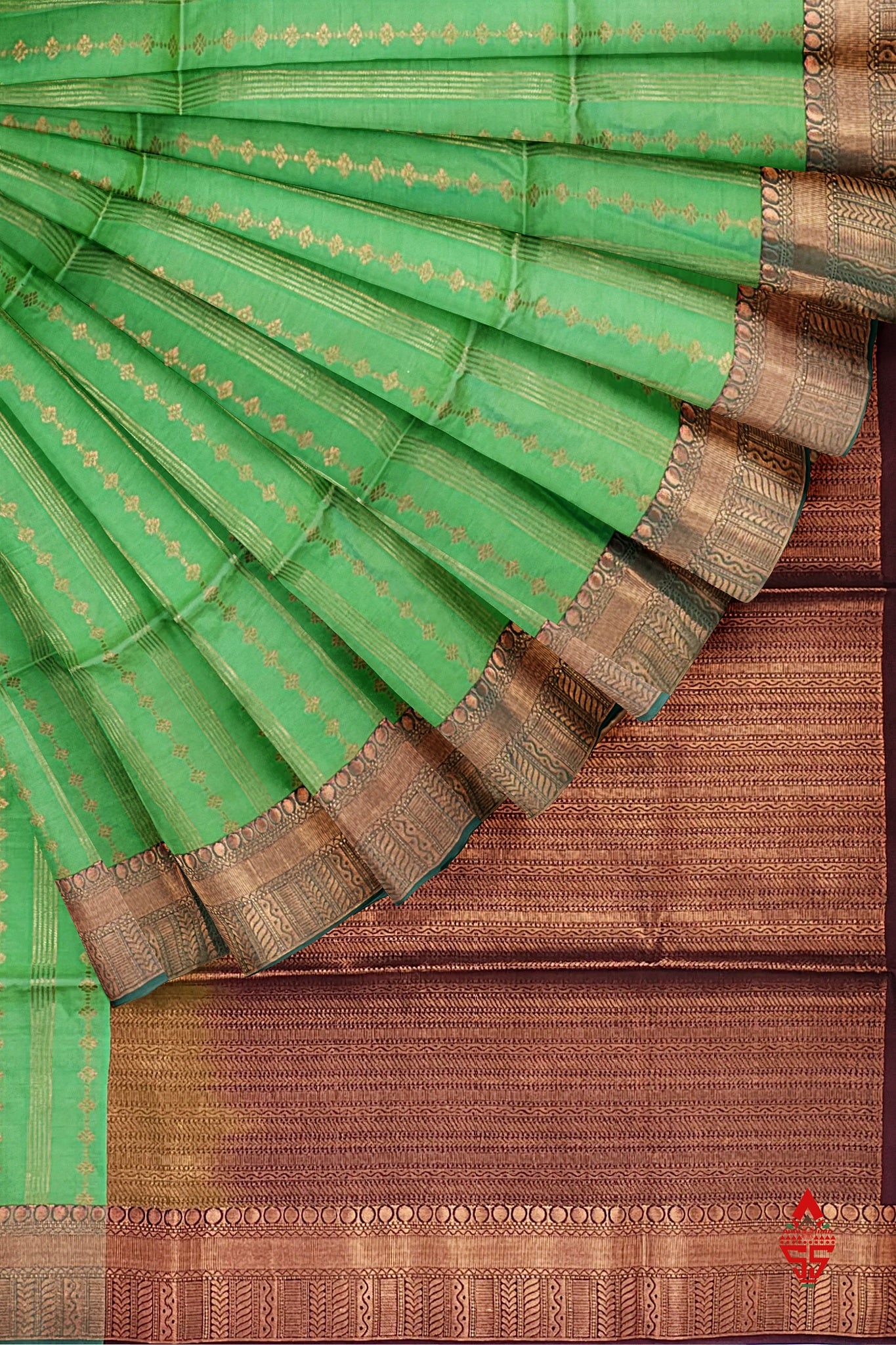 Sapphire Green Semi Soft Silk Saree With Brown Blouse