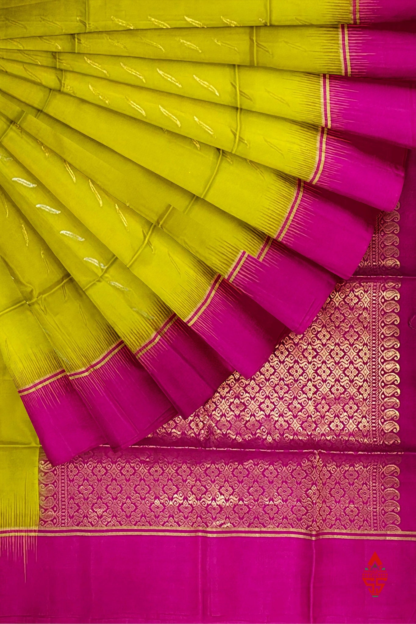 Yellow Fancy Pure Soft Silk Saree With Magenta Rose Blouse