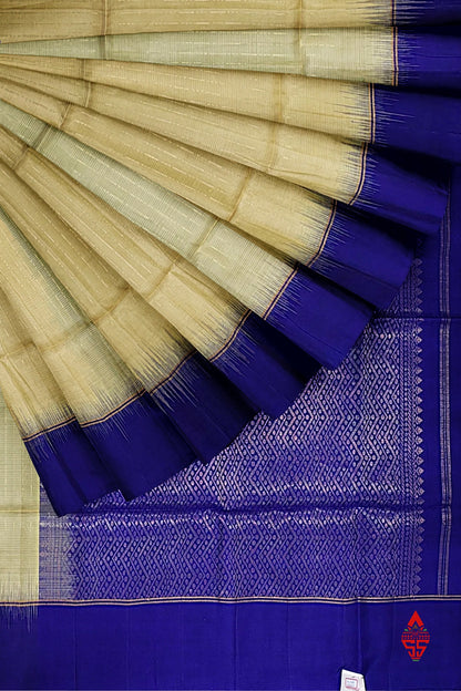 Sandal Fancy Pure Soft Silk Saree With Royal Blue Border