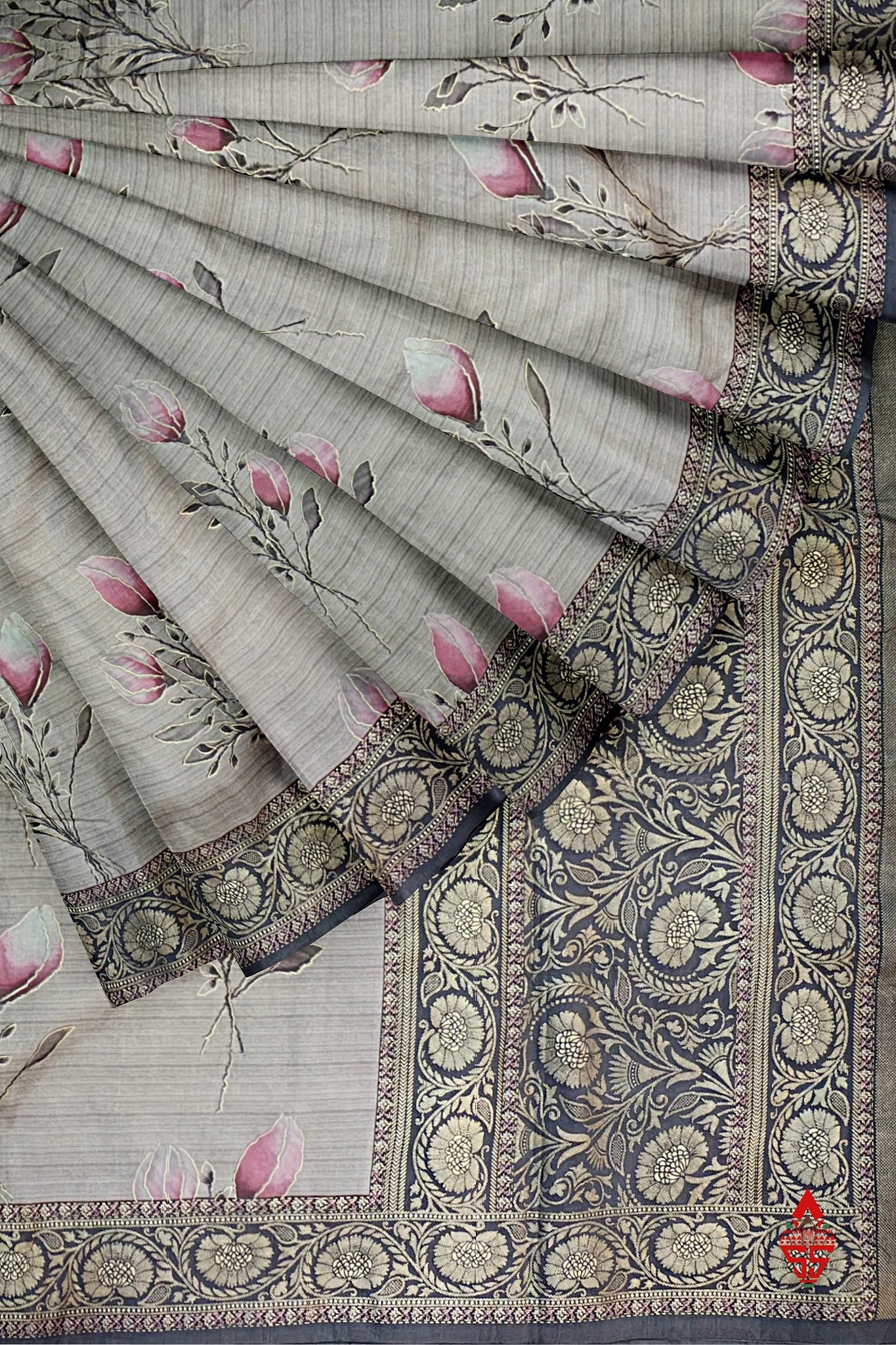 Ash Dola Beautiful Fancy Saree With Grey Border