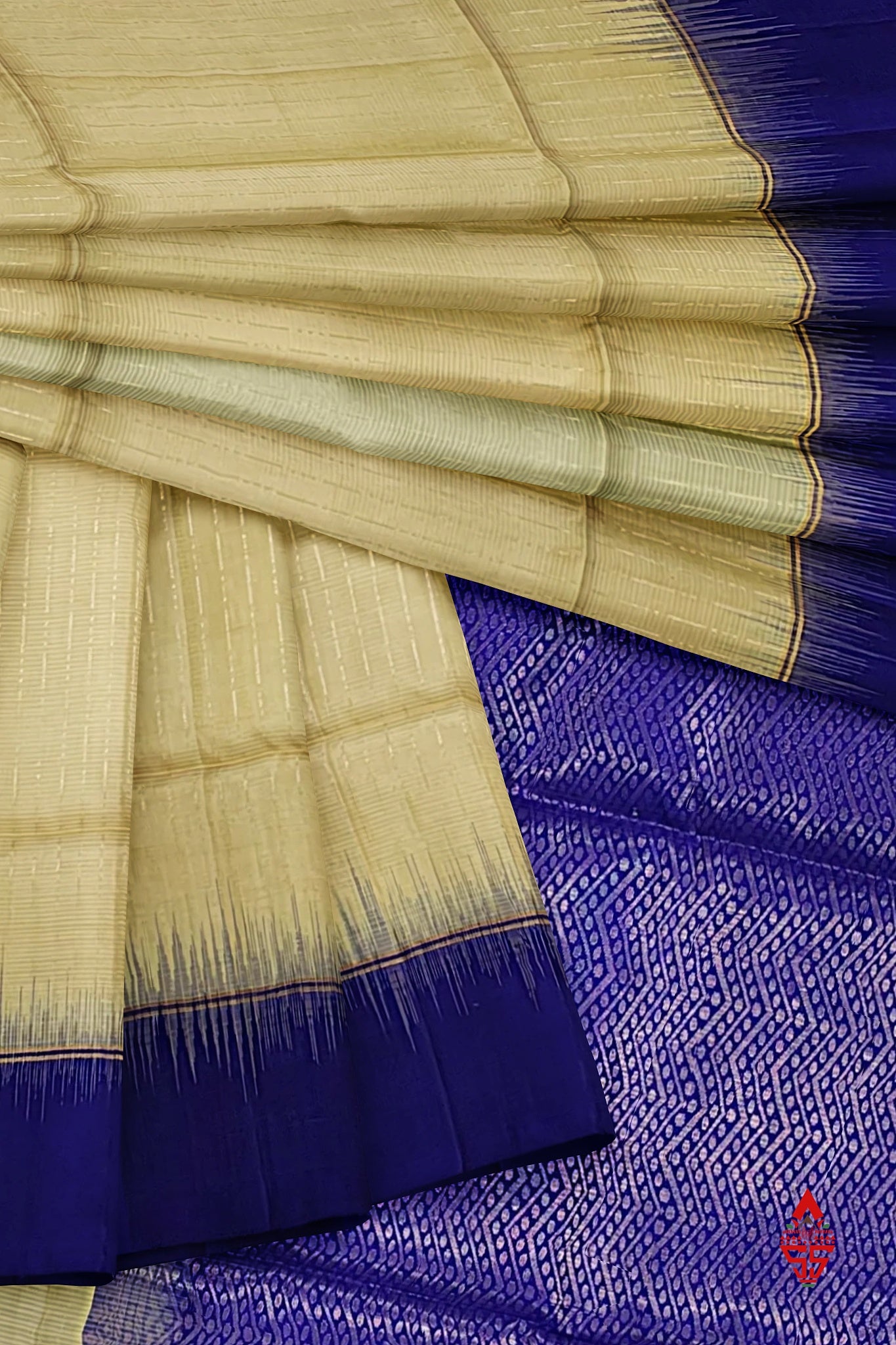 Sandal Fancy Pure Soft Silk Saree With Royal Blue Border