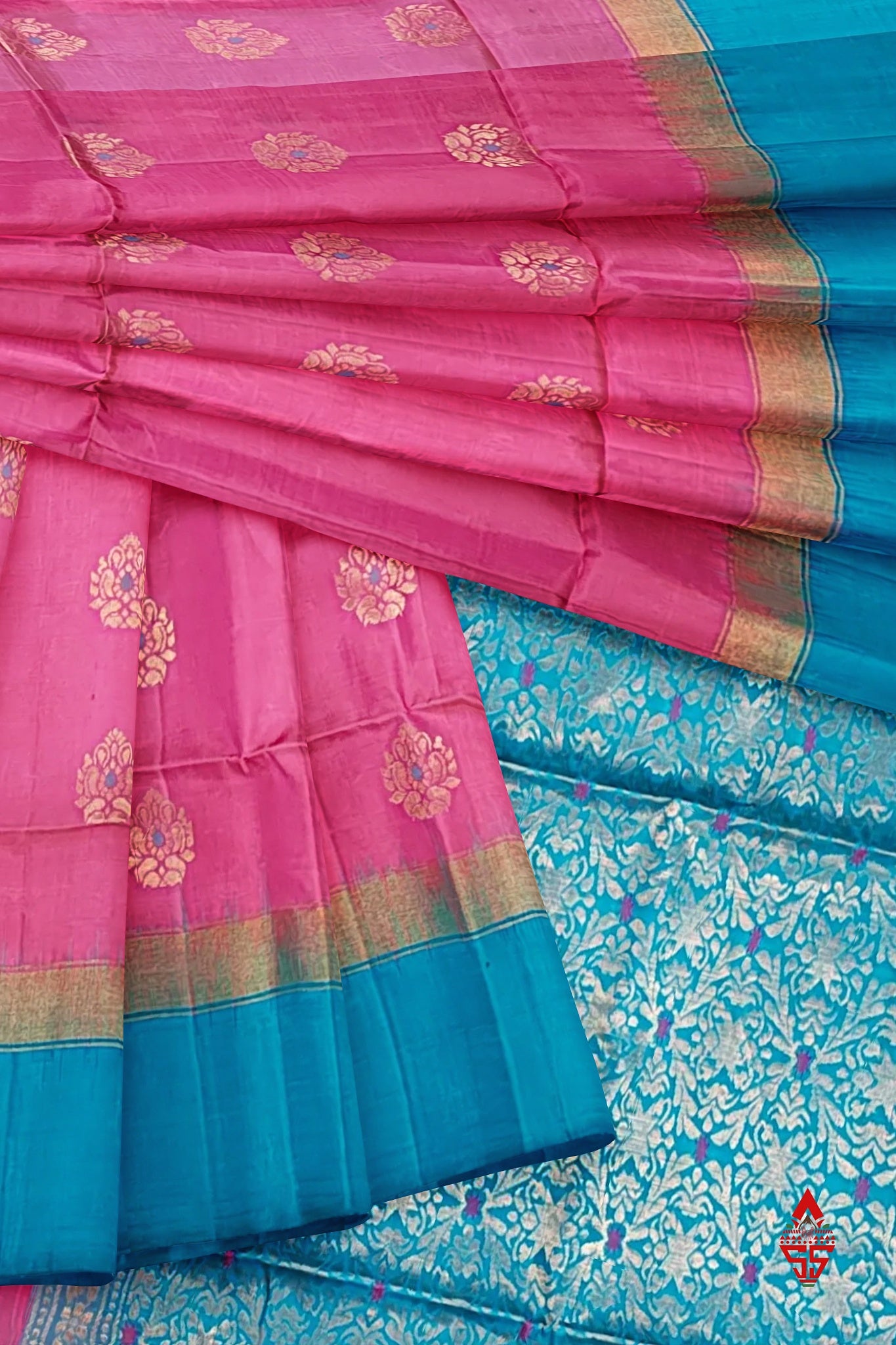 Pink Fancy Pure Soft Silk Saree With Light Ramar Blue Border