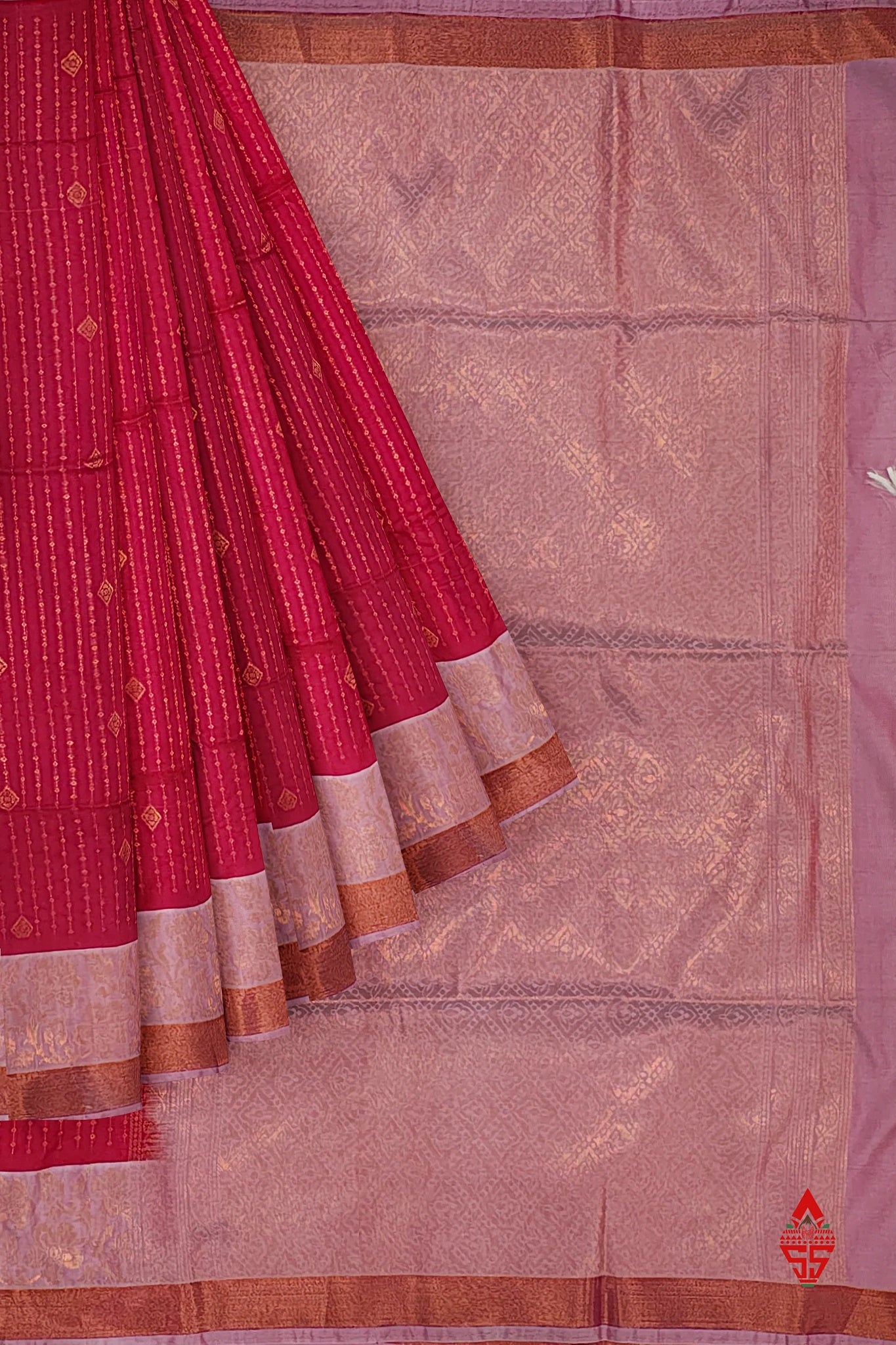 Red Semi Soft Silk Saree With Baby Pink Blouse