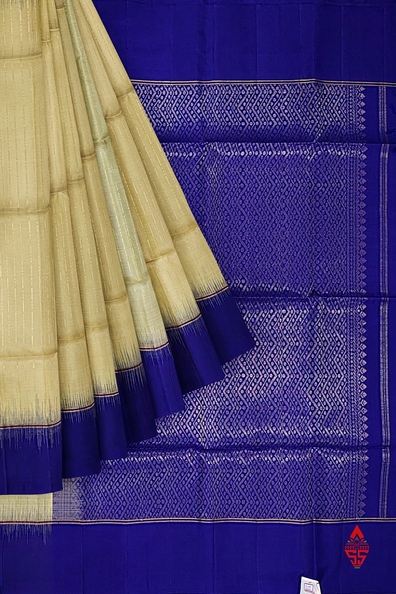 Sandal Fancy Pure Soft Silk Saree With Royal Blue Border