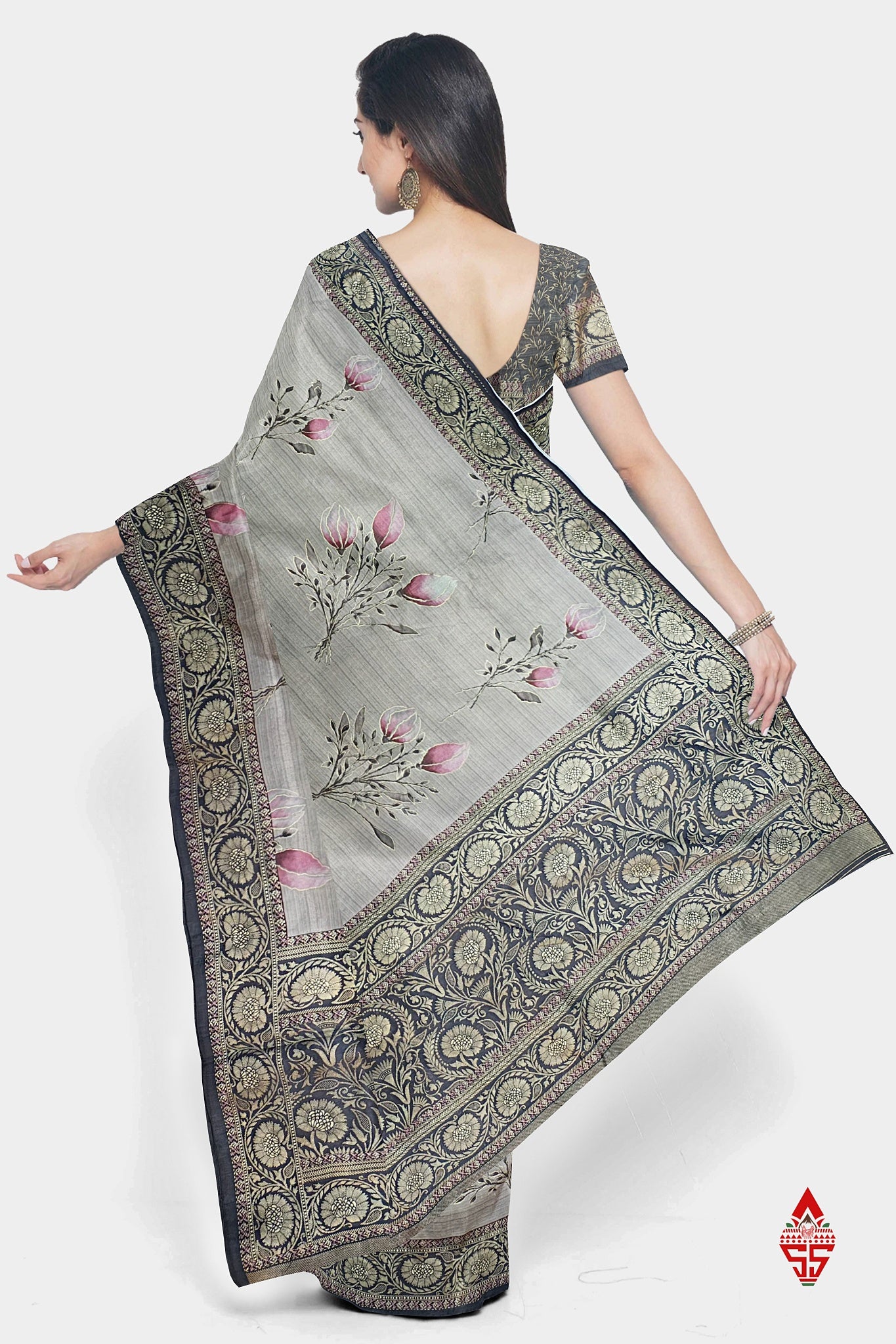 Ash Dola Beautiful Fancy Saree With Grey Border