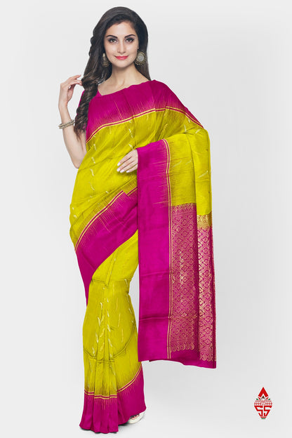 Yellow Fancy Pure Soft Silk Saree With Magenta Rose Blouse