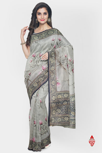 Ash Dola Beautiful Fancy Saree With Grey Border