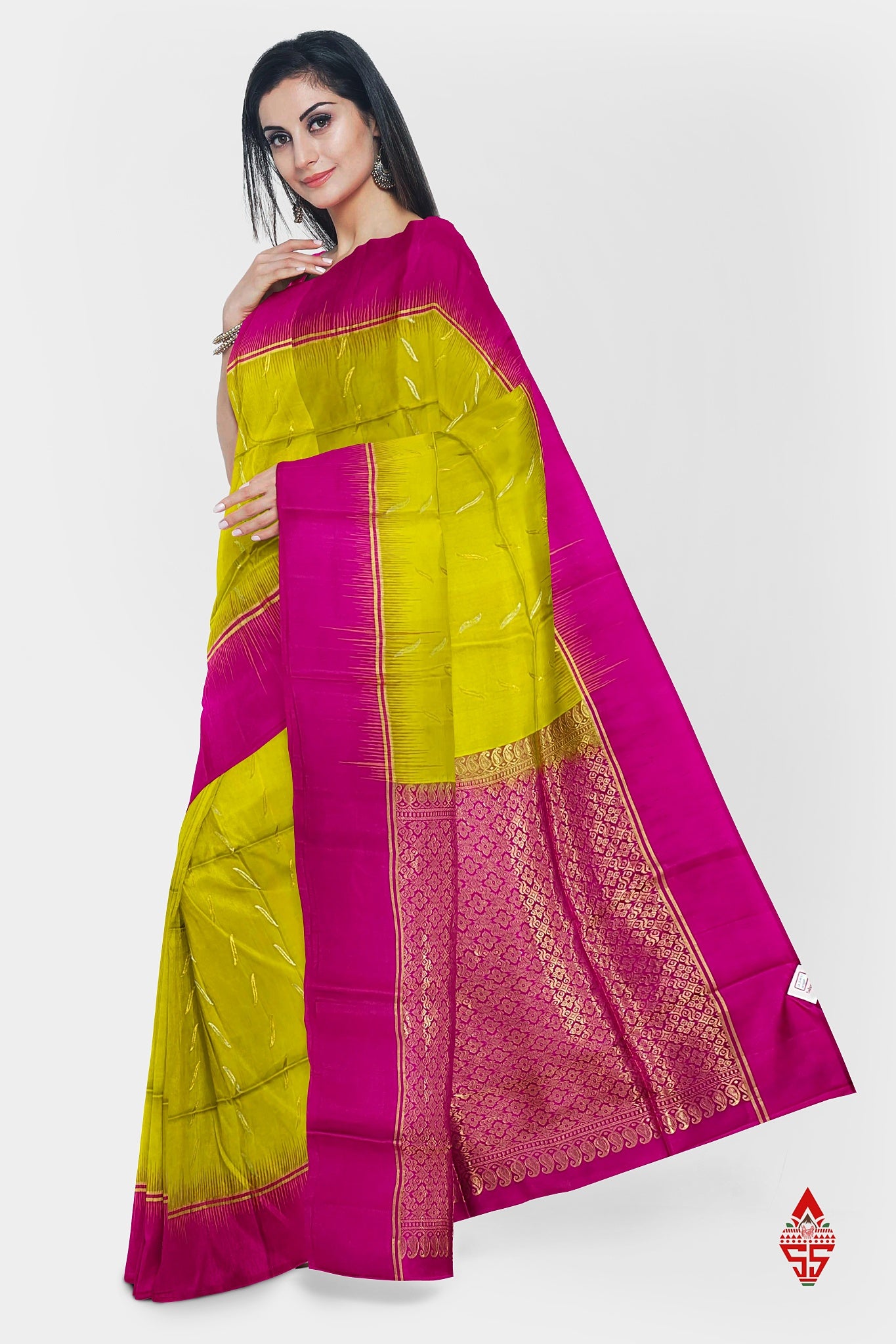 Yellow Fancy Pure Soft Silk Saree With Magenta Rose Blouse