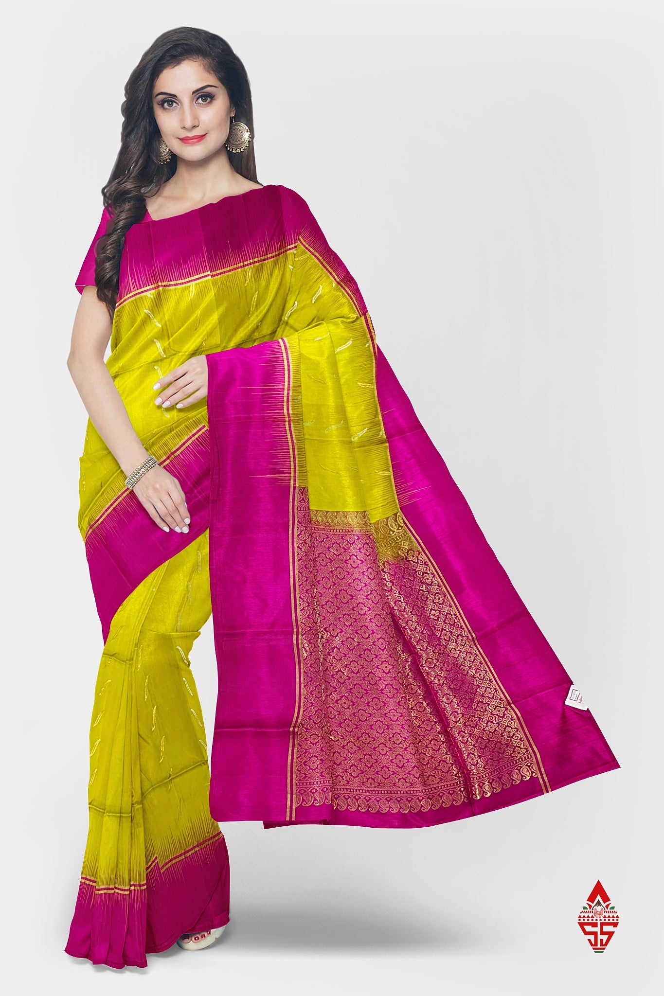 Yellow Fancy Pure Soft Silk Saree With Magenta Rose Blouse