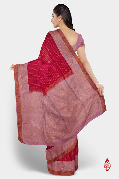 Red Semi Soft Silk Saree With Baby Pink Blouse