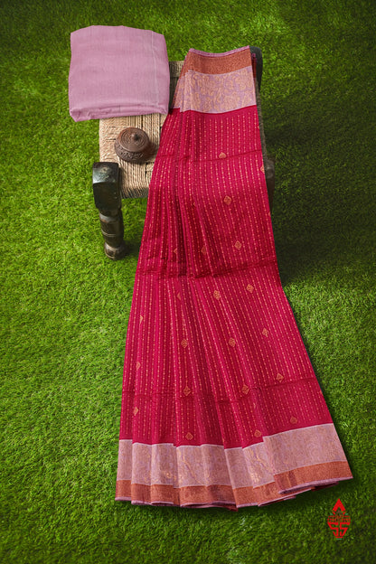 Red Semi Soft Silk Saree With Baby Pink Blouse