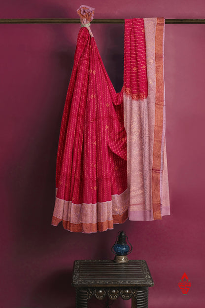 Red Semi Soft Silk Saree With Baby Pink Blouse