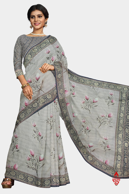 Ash Dola Beautiful Fancy Saree With Grey Border