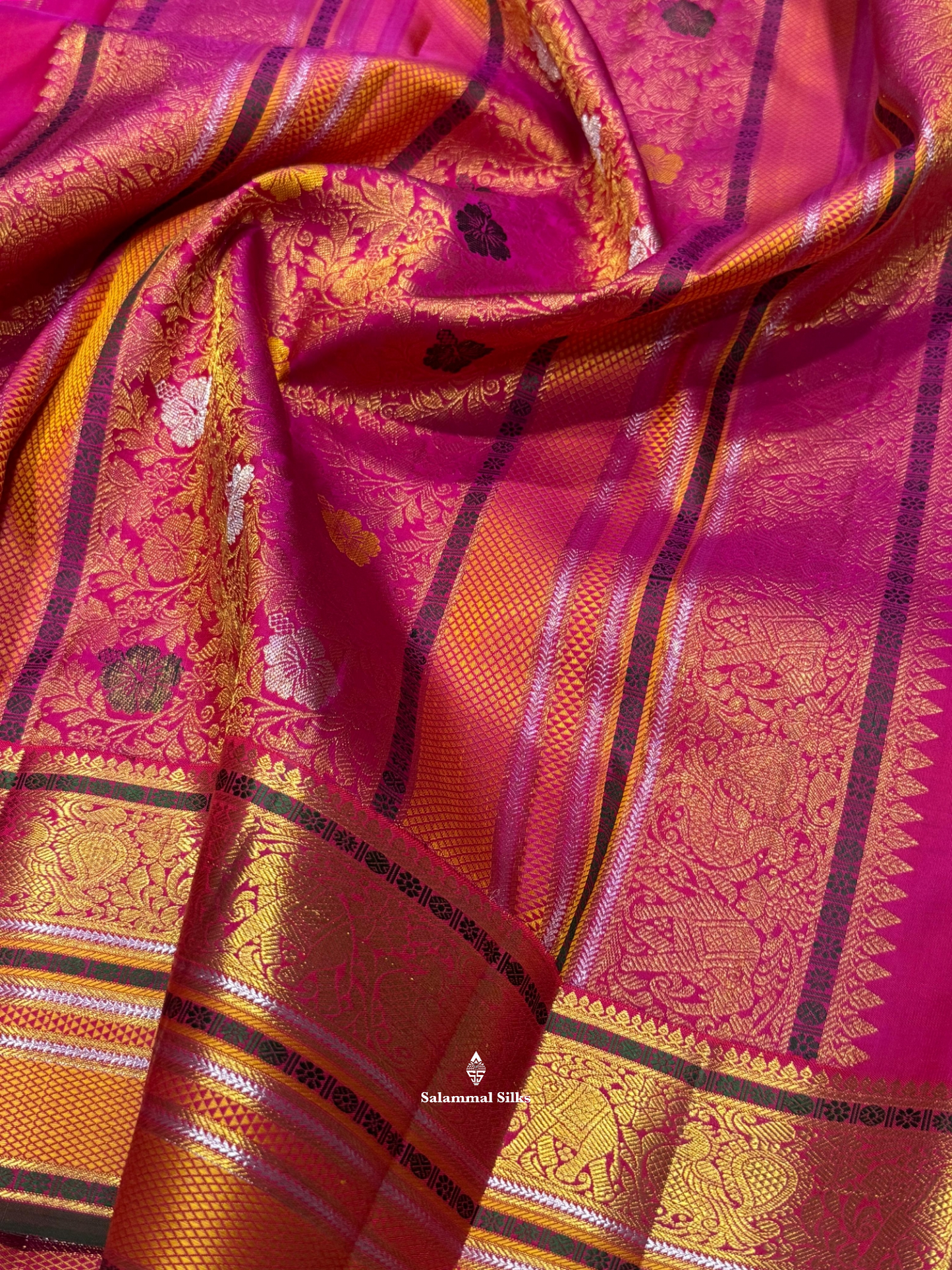 Kanjivaram Magenta Rose Pure Silk Saree With Blouse