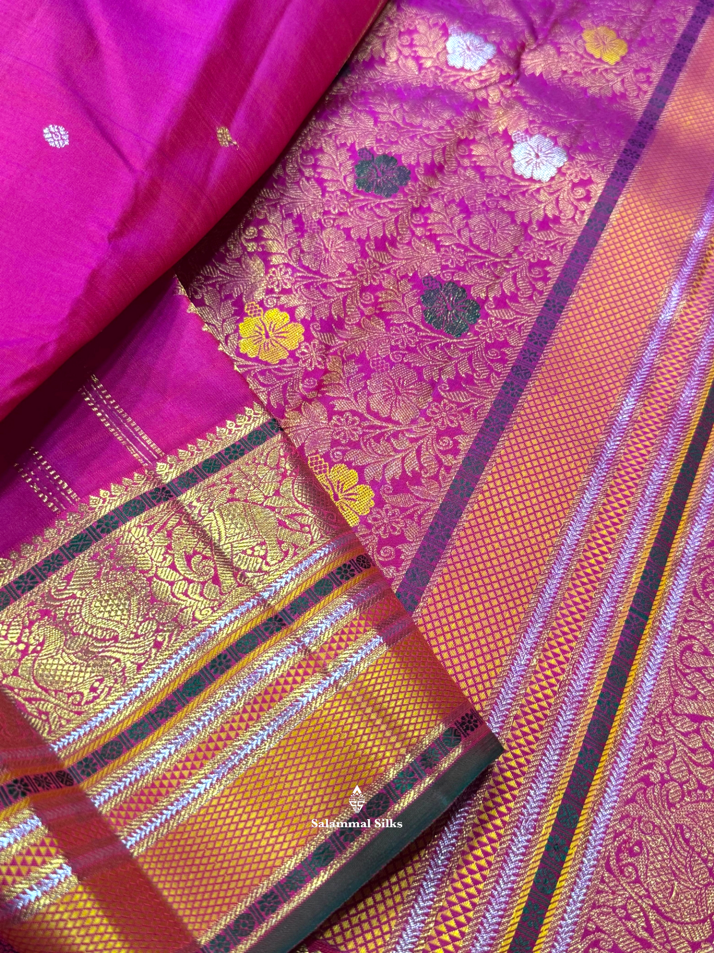 Kanjivaram Magenta Rose Pure Silk Saree With Blouse