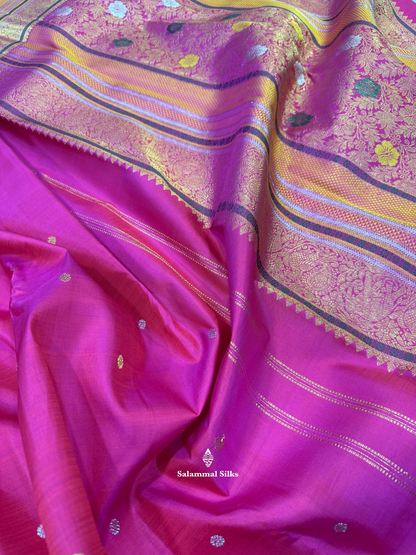 Kanjivaram Magenta Rose Pure Silk Saree With Blouse