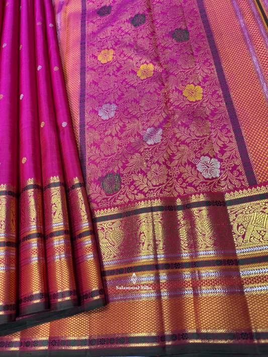 Kanjivaram Magenta Rose Pure Silk Saree With Blouse