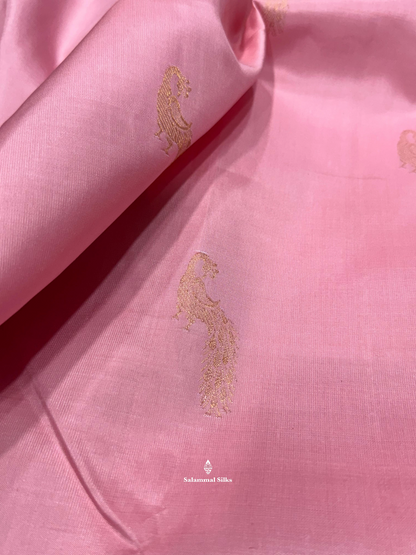 Kanjivaram Baby Pink Pure Silk Saree With Dark Violet Border