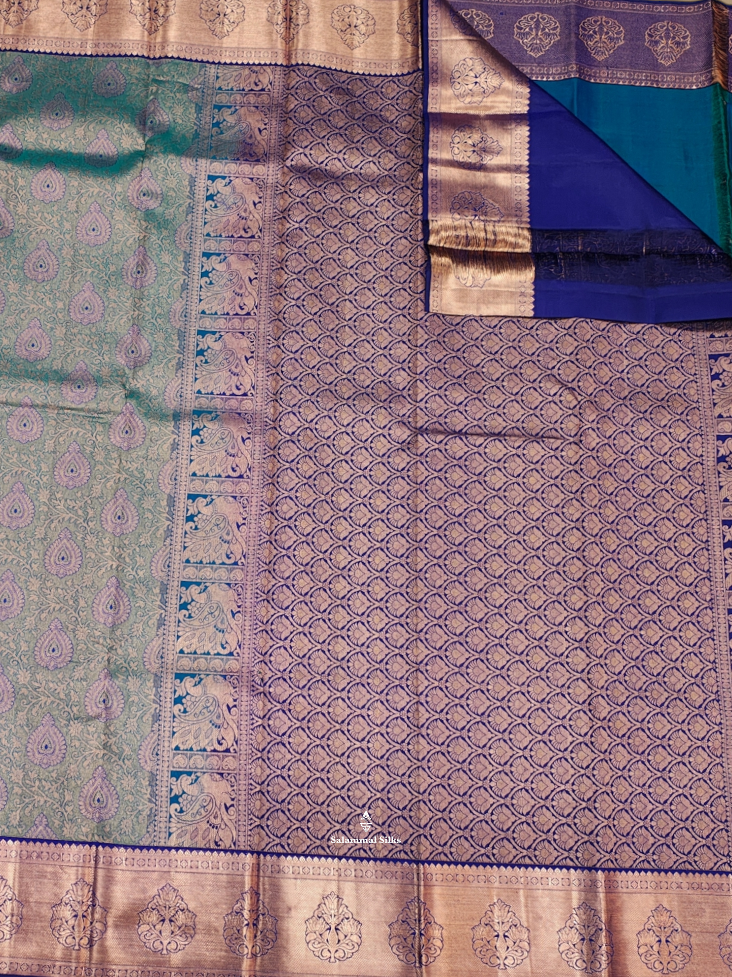 Ramar Green Grand Pure Silk Saree With Royal Blue Border