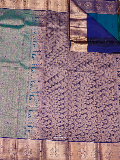 Ramar Green Grand Pure Silk Saree With Royal Blue Border