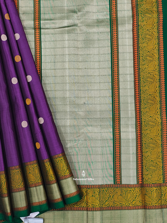 Kanjivaram Violet Pure Silk Saree With Thread Work Border