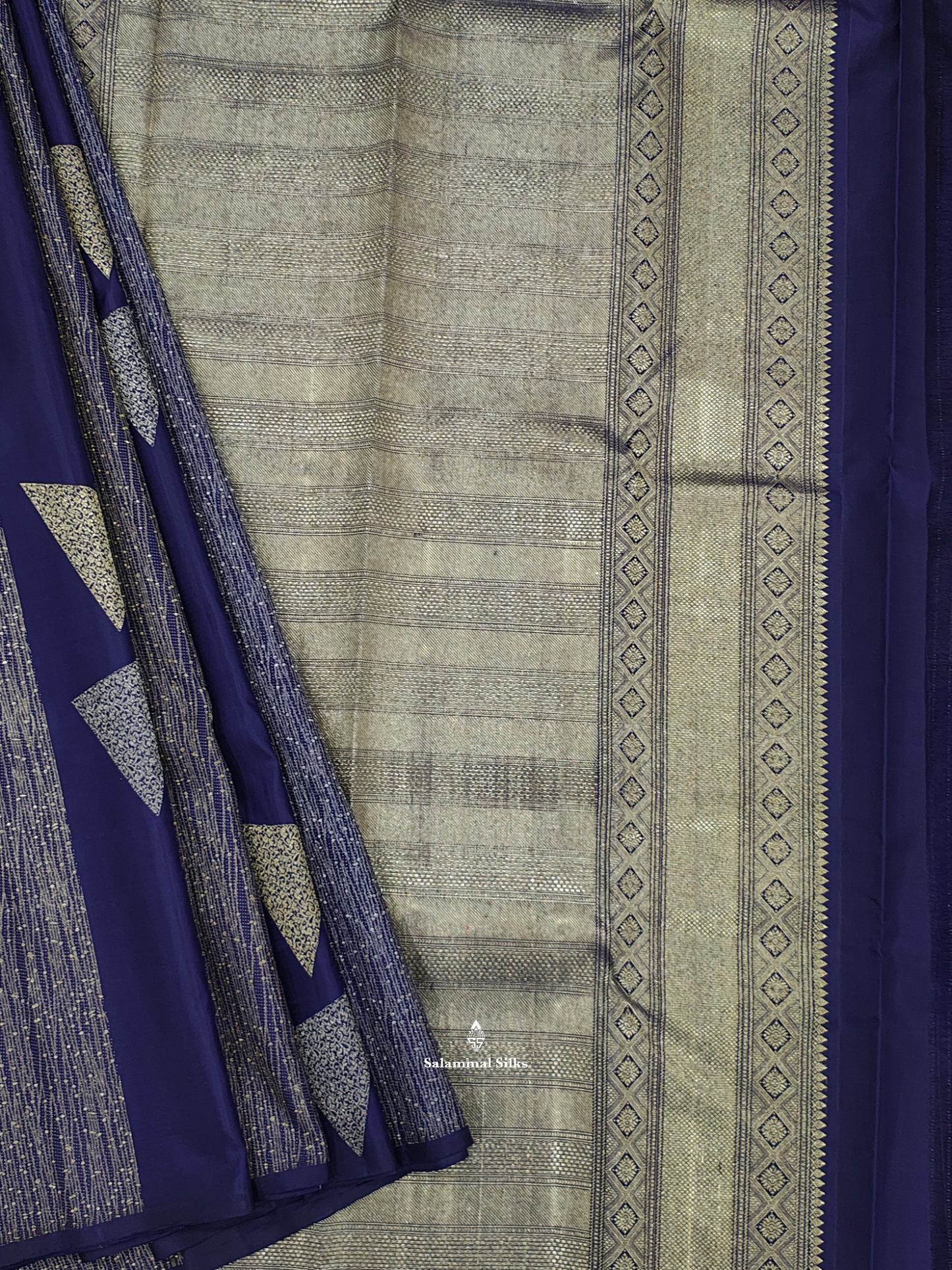 Kanjivaram Violet Fancy Silk Saree With Silver Zari  Stripes Blouse