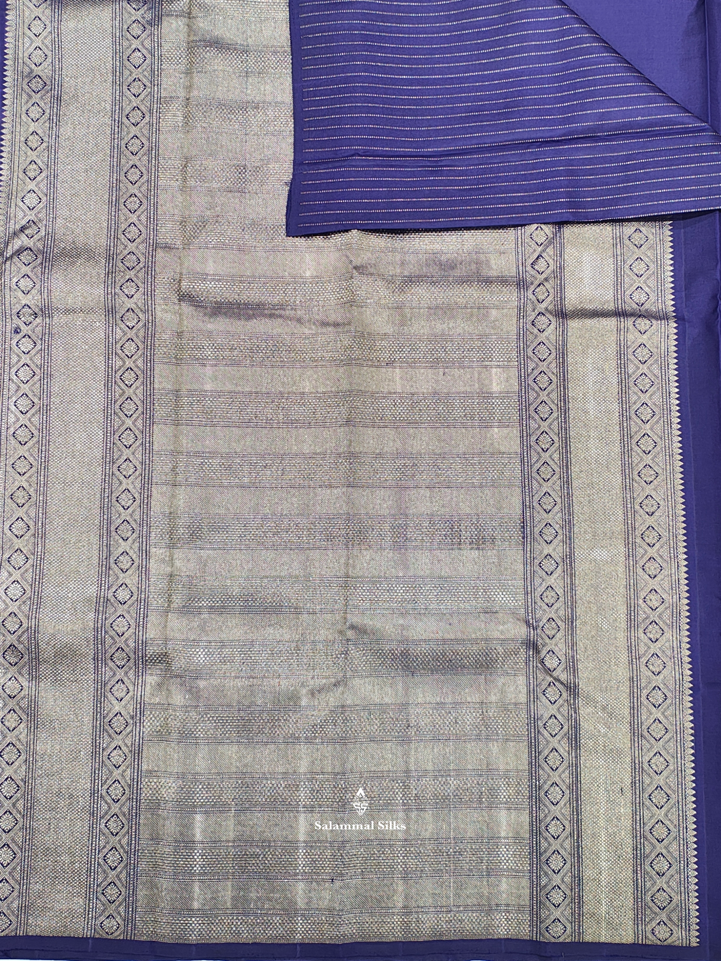 Kanjivaram Violet Fancy Silk Saree With Silver Zari  Stripes Blouse