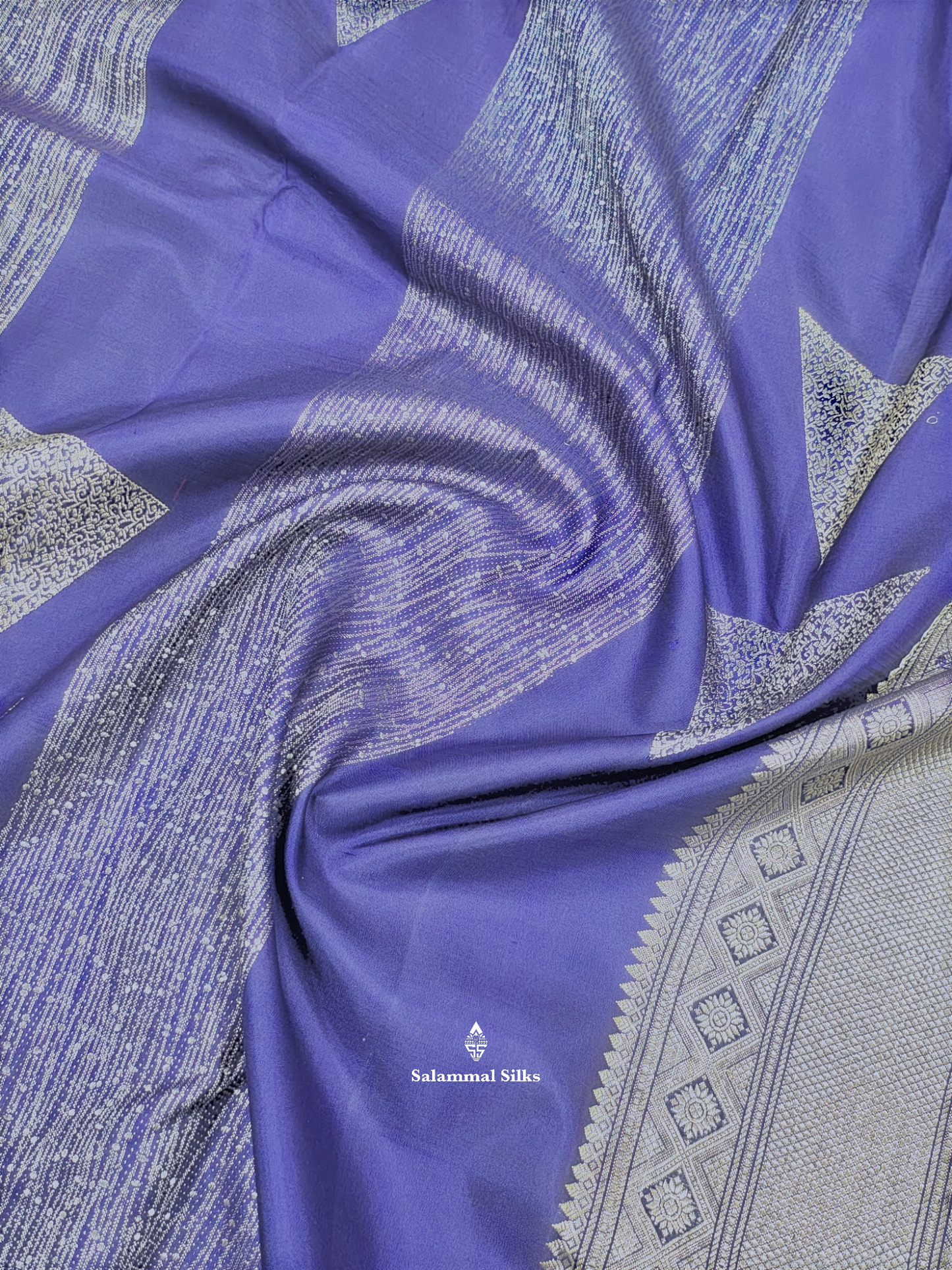 Kanjivaram Violet Fancy Silk Saree With Silver Zari  Stripes Blouse