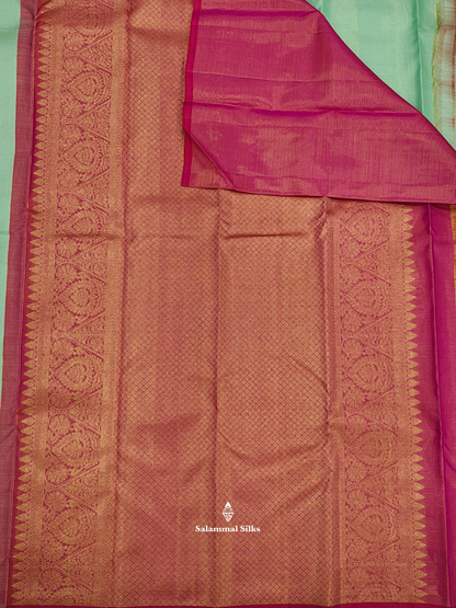 Kanjivaram Elaichi Green Tissue Fancy Silk Saree With Red Blouse