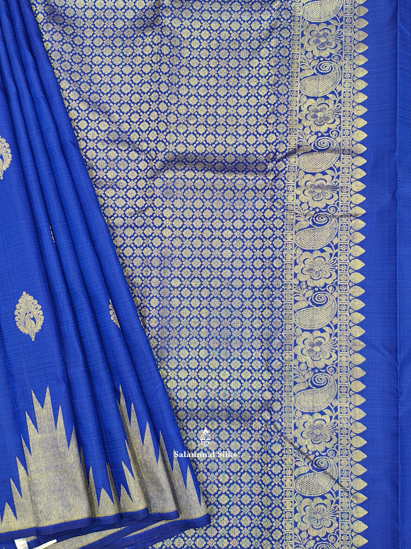 Kanjivaram Ink Blue Fancy Silk Saree With Temple Border